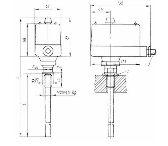 Габаритный чертеж терморегулятора ТУДЭ-12М1
