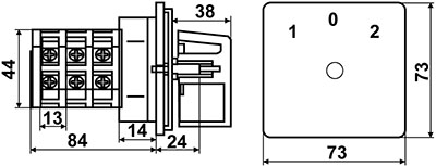 Рис.1. Схема габаритных размеров переключателя ПКП Е9 16А/2.863